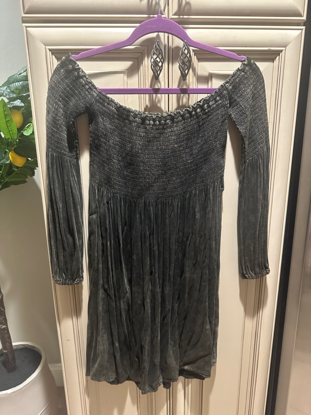 Chaser Washed Olive  Off-Shoulder Long Sleeve Mini Dress